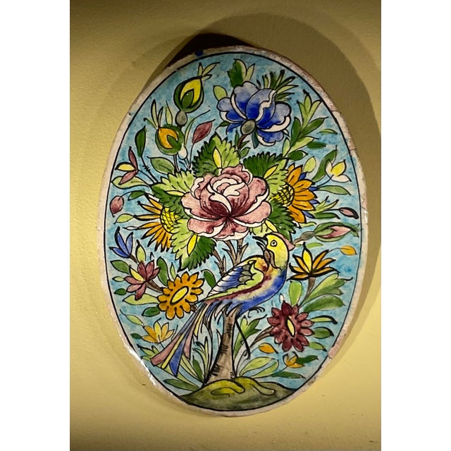 1960s Hand-Painted Persian Ceramic Tile - Unique Floral & Avian Motif For Sale - Image 5 of 10