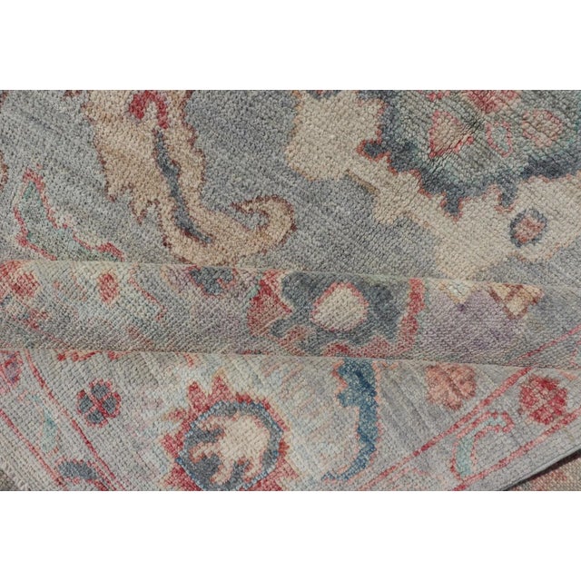 Modern All-Over Floral Oushak With a Light Blue-Gray Background and Multi-Color Rug For Sale - Image 11 of 13