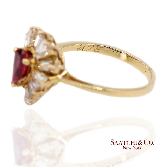 Red 18k(750) Yellow Gold Natural Diamond Ballerina Ruby Ring, Size 6.5 For Sale - Image 8 of 14