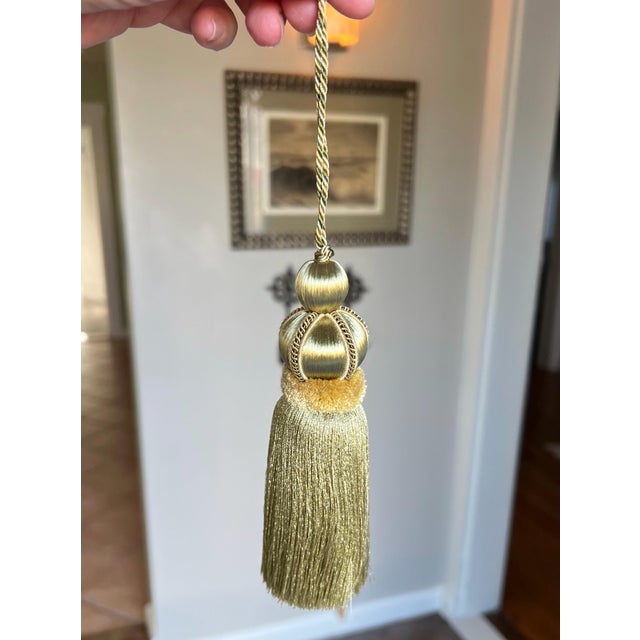 Victorian Olive Green Key Tassels With Velvet & Satin Details - A Pair For Sale - Image 3 of 10
