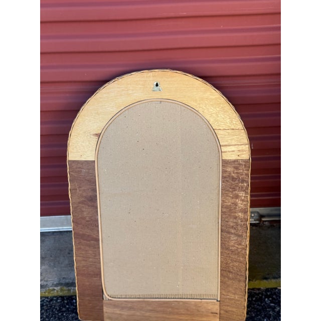 Wood Vintage Wicker Vanity Set With Arched Mirror and Matching Stool For Sale - Image 7 of 12