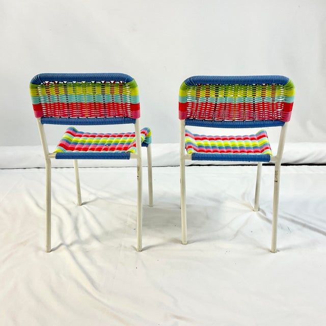 Cornflower Blue 1990s Vintage Boho Chic Coastal Child Size Patio Chairs - A Pair For Sale - Image 8 of 9
