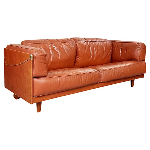 Modern Italian Brown Leather Sofa Twice by Cerri for Poltrona Frau, 1980s For Sale