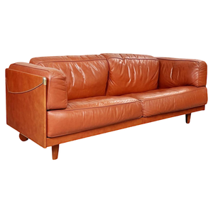 Modern Italian Brown Leather Sofa Twice by Cerri for Poltrona Frau, 1980s