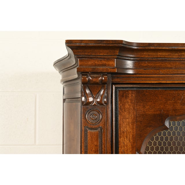 Wood Davis Cabinet Co. French Regency Louis XVI Carved Cherry Wood Lighted Bookcase or Display Cabinet, Circa 1960s For Sale - Image 7 of 17