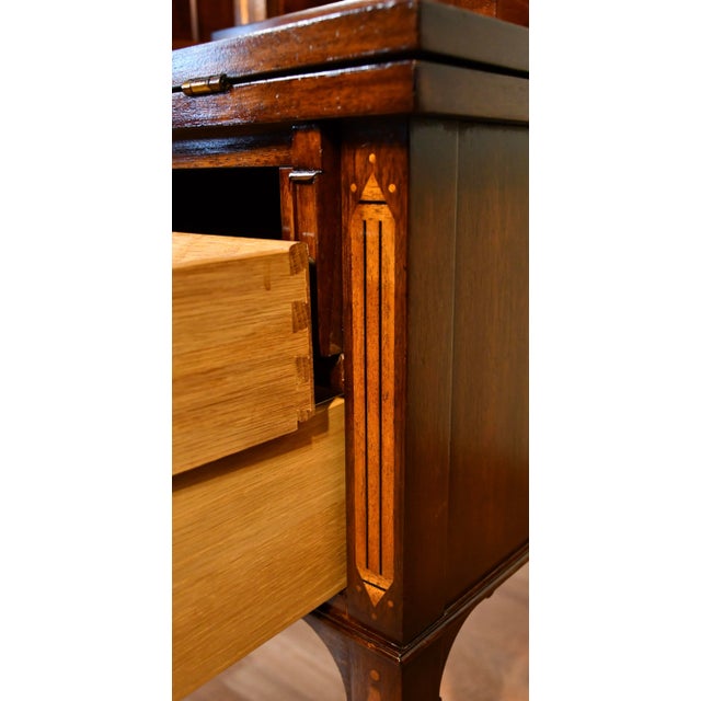 1920 Antique English Edwardian Mahogany Inlaid Secretary / Tambour Writing Desk For Sale - Image 9 of 13