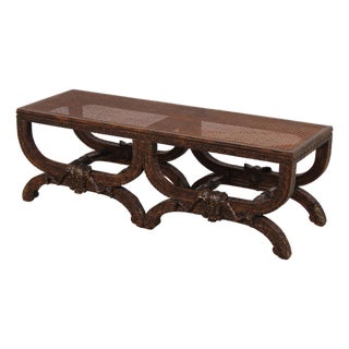 French Louis XIV Double Seat Cane Bench For Sale