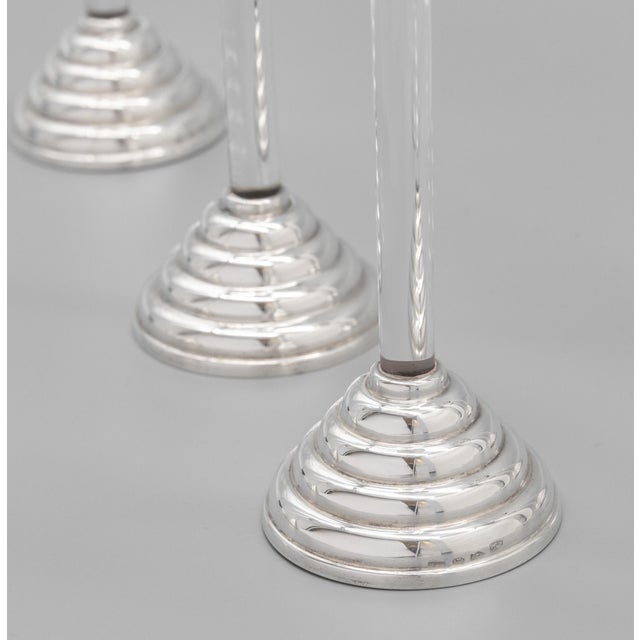 Glass Italian Modernist Sterling Silver Candlesticks by Carlo Masini, 1970, Set of 6 For Sale - Image 7 of 13