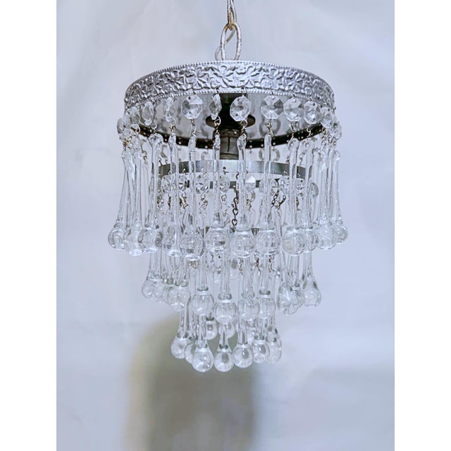 Silver Vintage Crystal Upside Down Waterfall Chandelier With Ornate Silver-Tone Rim For Sale - Image 8 of 8