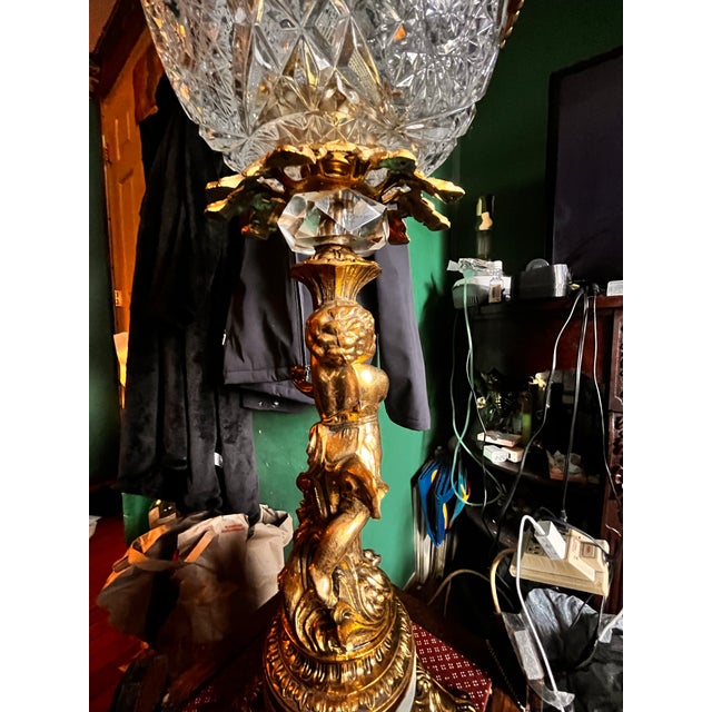 Gold Vintage French Hollywood Regency Gold Cherub Crystal Glass Globe Table Lamp For Sale - Image 8 of 11