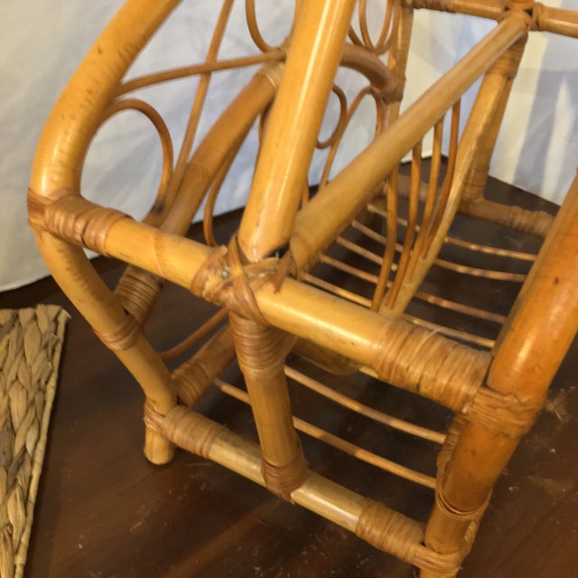 Wood 1960s Small Mid Century Rattan Magazine Rack For Sale - Image 7 of 12