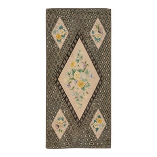 1920s Brown Medallion Folk Art Antique American Hooked Rug 4'2" X 8'7" Handknotted Wool Carpet For Sale