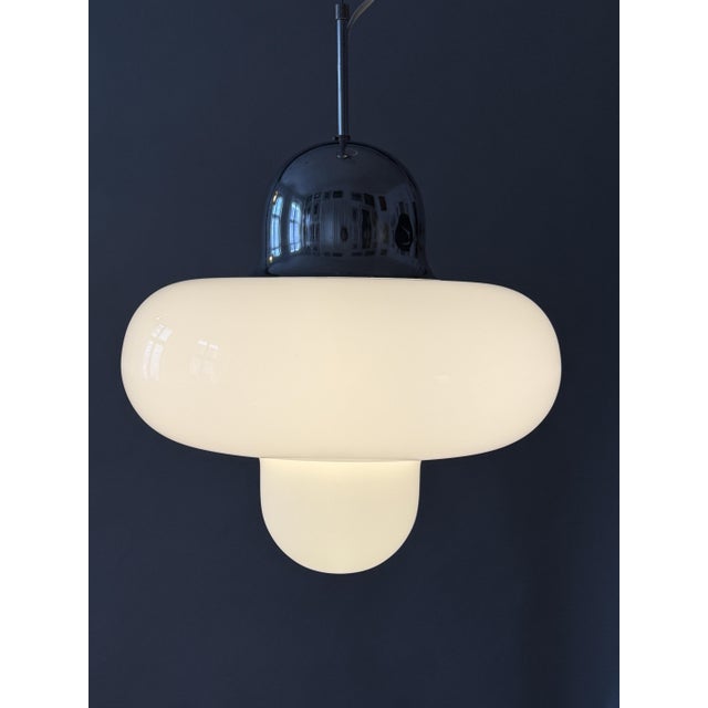 Italian Opal Glass and Chrome Pendant Lamp, 1970s For Sale - Image 3 of 8