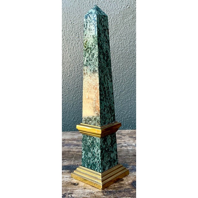 Late 20th Century Vintage Neoclassical Green Marble Obelisk For Sale - Image 5 of 12