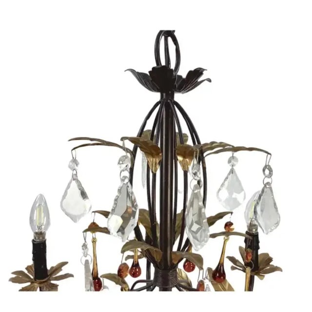 Eight Light Tole Chandelier Clear and Amber Crystal Drops For Sale - Image 4 of 8