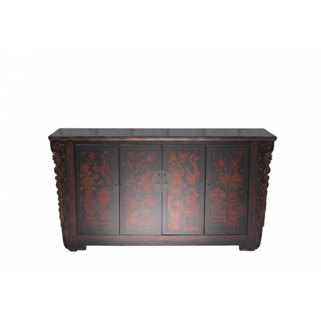 Vintage Chinese Four-Door Cabinet With Hand-Painted Floral and Bird Panels For Sale - Image 4 of 14