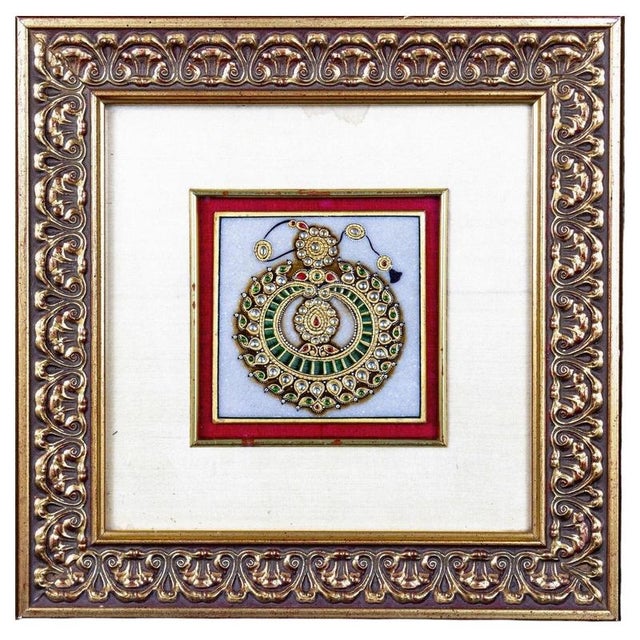 Brown 20th Century Indian Kundan-Style Gilt Framed Jewelled Alabaster Plaque For Sale - Image 8 of 8