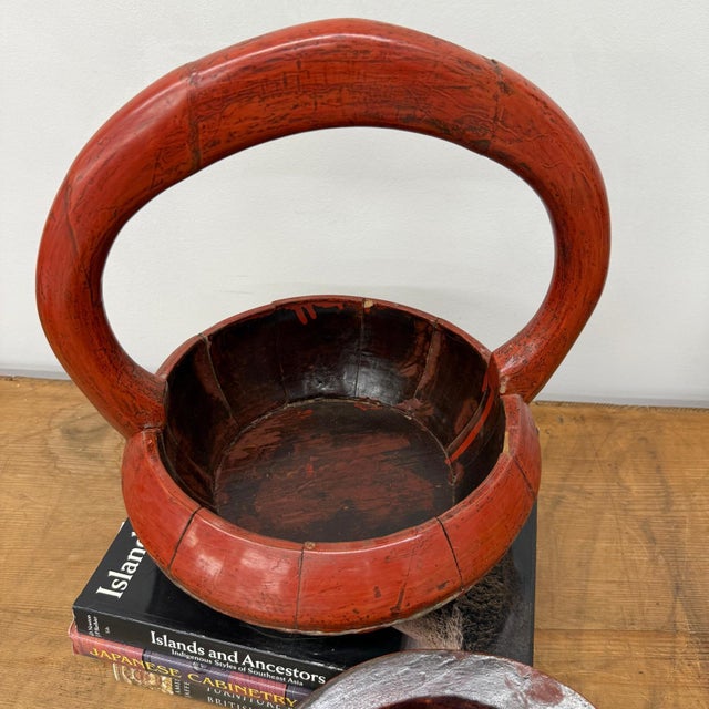 Red Wooden Carrying Basket with Removable Lid For Sale - Image 4 of 10