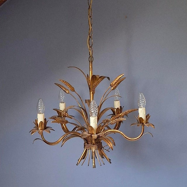 Gold Wheat Sheaf Chandelier, 1960s For Sale - Image 8 of 8