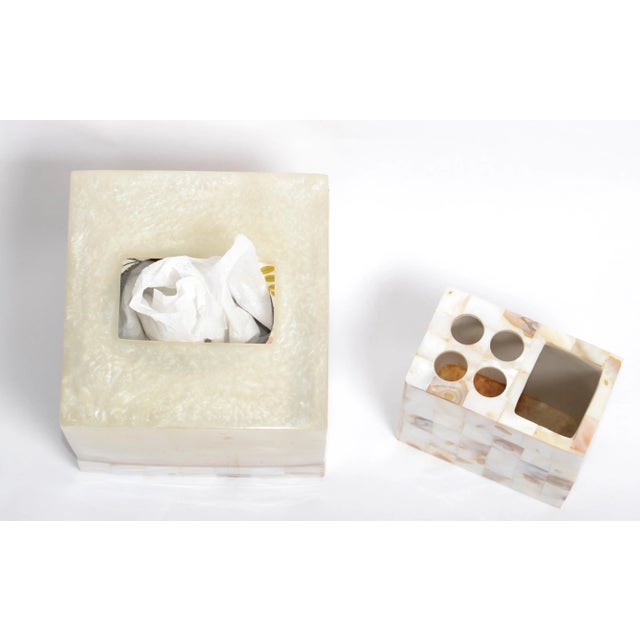 Natural Capiz Shell Acrylic Tissue Box Cover Toothbrush Holder Countertop Accessories For Sale - Image 9 of 12