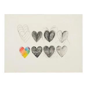 1969 "Hearts and a Watercolor" Contemporary Etching With Watercolor Painting by Jim Dine, Framed