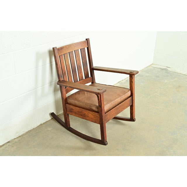 Stickley Brothers Stickley Brothers Antique Mission Oak Arts & Crafts Rocking Chair, Circa 1910 For Sale - Image 4 of 13