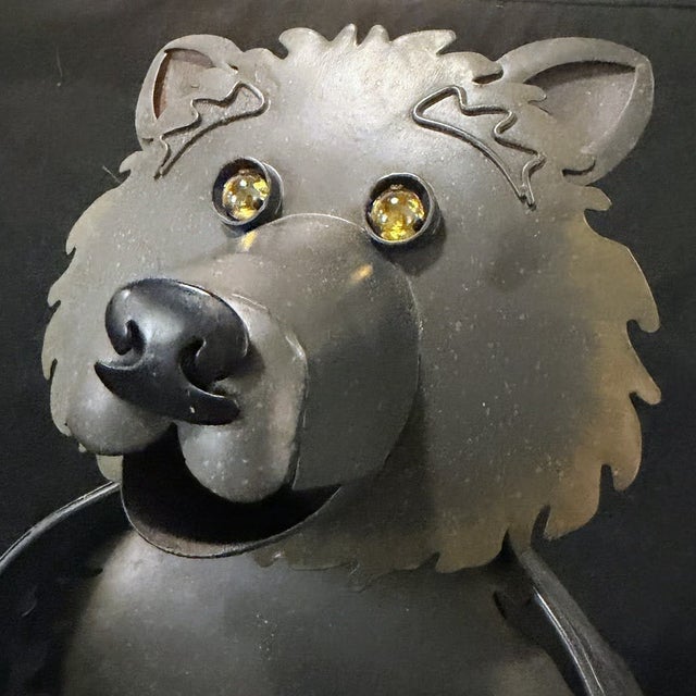 Vintage Hand-Crafted Artisan Metal Bear Sculpture Luminary & Planter For Sale - Image 9 of 17