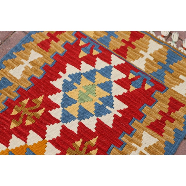 1970s 1970s Southwestern Style Geometric Design Handmade Red Oushak Accent Kilim Rug For Sale - Image 5 of 11