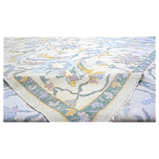 Textile Afghan Sultanabad Master Wool 10x17 Teal, Ivory, Mauve & Yellow Handmade Area Rug #1143354 For Sale - Image 7 of 7
