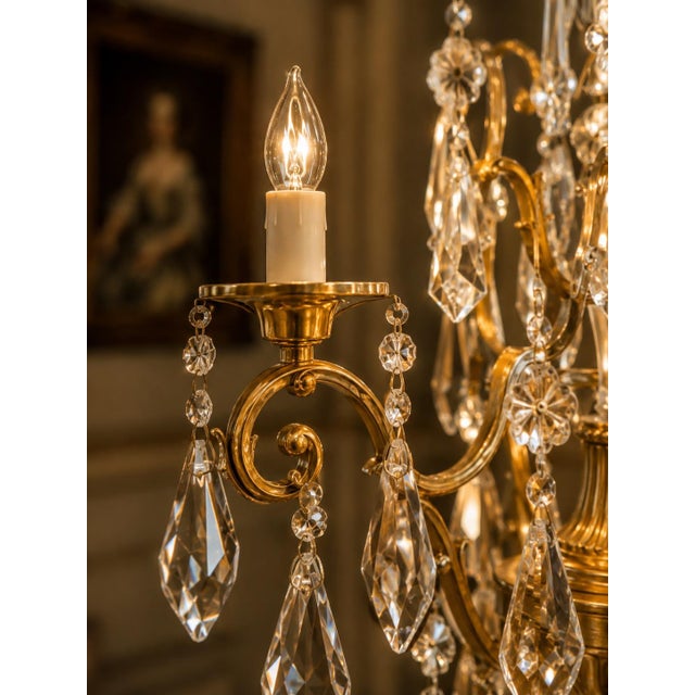 Bronze 1990 French Louis XVI Gold Bronze Crystal Candelabra Table Lamp For Sale - Image 8 of 16