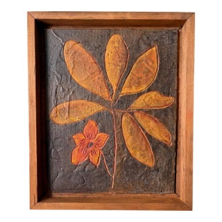 Textured Botanical Relief Painting Hand-Scratched Mixed Media Art (Framed) For Sale
