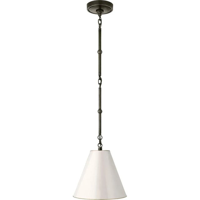 Goodman Petite Hanging Shade in Bronze with Antique White Shade Designer: Thomas O'Brien Fixture Height: 12" Min. Custom...