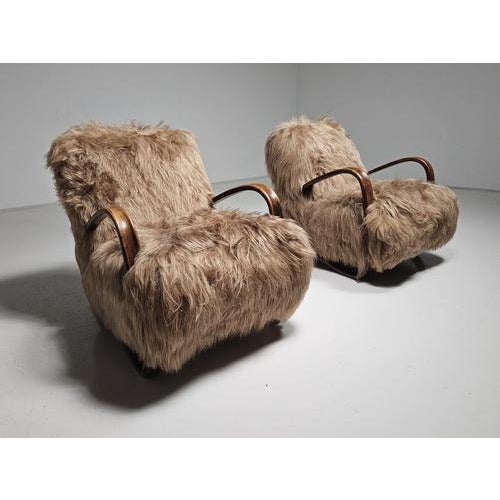 1930s H269 Chairs in Long Hair Mongolian Sheepskin by Jindrich Halabala, 1930s, Set of 2 For Sale - Image 5 of 11