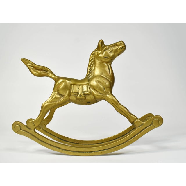 Vintage Solid Brass Rocking Horse Figurine For Sale - Image 4 of 7