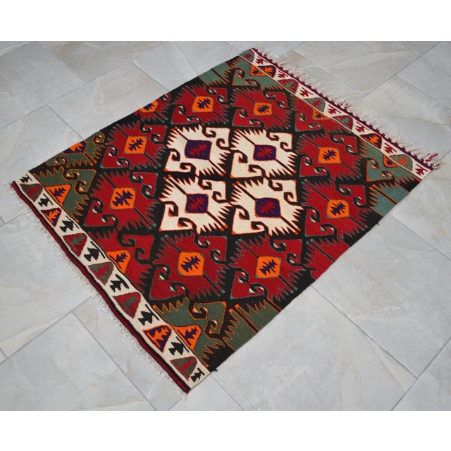 1980s Turkish Rug Handmade Navajo Style Kilim Rug - 3′1″ × 3′9″ For Sale - Image 6 of 10