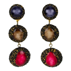 Cilea Paris Long Dangle Resin Pair of Clip Earrings