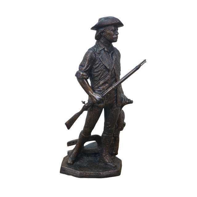 French 1987 Terrance Patterson Bronze Patinated Terracotta Concord Minute Man Statue For Sale - Image 3 of 14