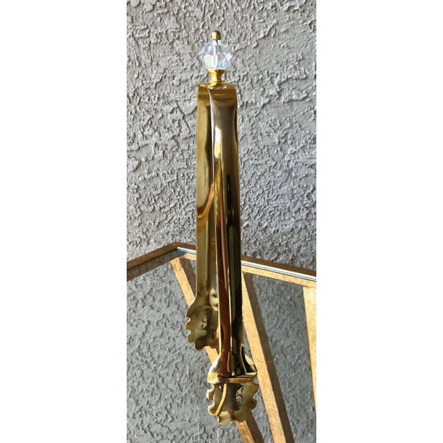Mid-Century Modern Hollywood Regency-Style Circa 1980 Fabulously Sleek Brass & Crystal Ice Tongs, Hong Kong For Sale - Image 3 of 12