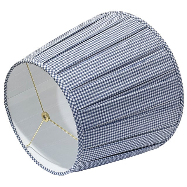 Denim Blue Box Pleated Gingham Lamp Shade, 10x14x10 Chairish