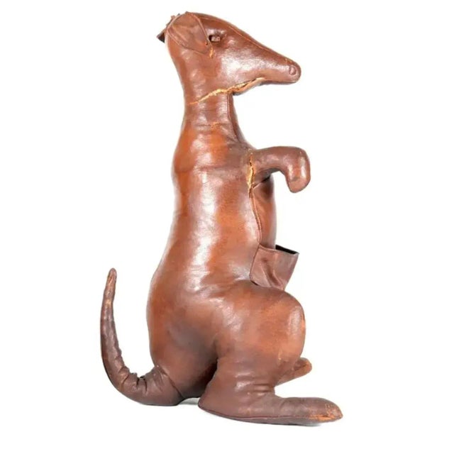 Rare Dimitri Omersa for Abercrombie & Fitch leather figural kangaroo magazine stand. Made of top quality full grain...