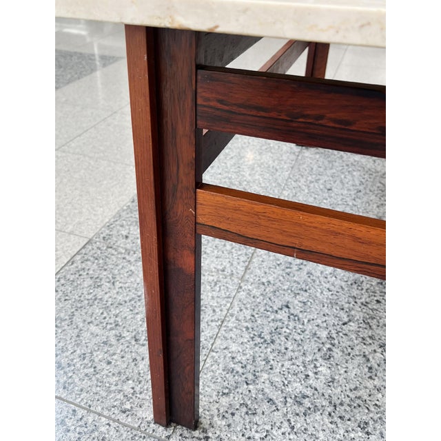 Danish Modern Travertine Top & Rosewood Coffee Table For Sale - Image 9 of 11