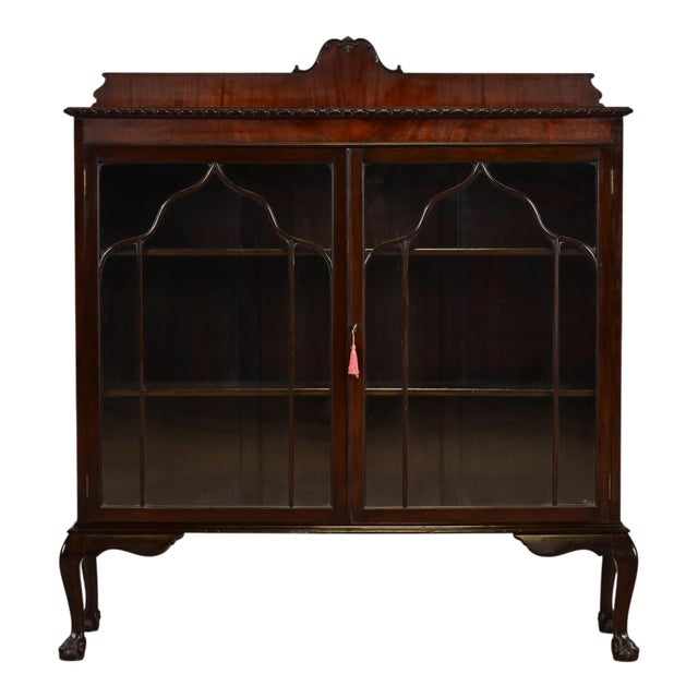 Berkey & Gay Style Antique Chippendale Carved Mahogany Bookcase Cabinet, Circa 1920s For Sale