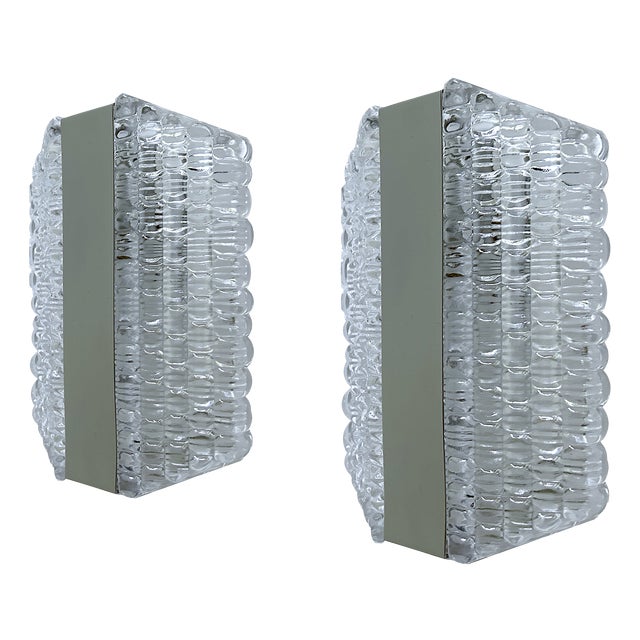 Vintage Brutalist Glass Sconces from Kaiser, Set of 2 For Sale
