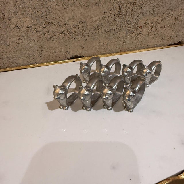 Modern Aluminum Napkin Rings Cat Set of Eight (8) For Sale - Image 4 of 9