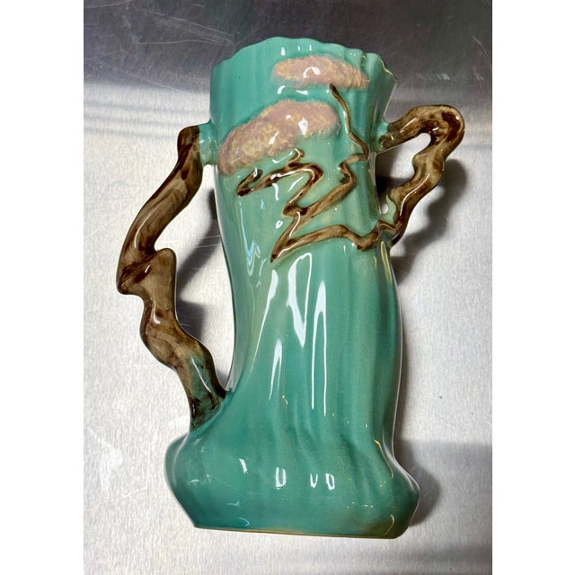 1940s 1949 Roseville Ming Tree Vase # 582 Green, Pink Brown For Sale - Image 5 of 12
