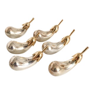 Eggplant Brass & Silverplate Knife Rests - Set of 6 For Sale