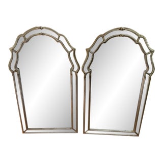 Vintage LaBarge Hollywood Regency Double-Arched Silvery Giltwood Wall Mirrors – Pair For Sale