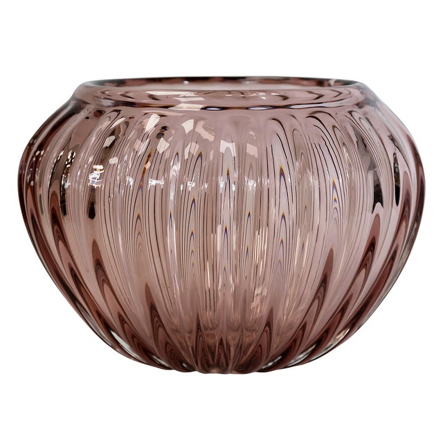 Large Italian handmade Toso Murano purple color glass vase from 1980's. Very heavy. Marked/engraved on the bottom" Toso...