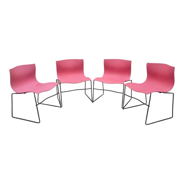 Mid Century Modern Massimo and Lella Vignelli for Knoll Handkerchief Chairs in Red - 4 Piece Set For Sale