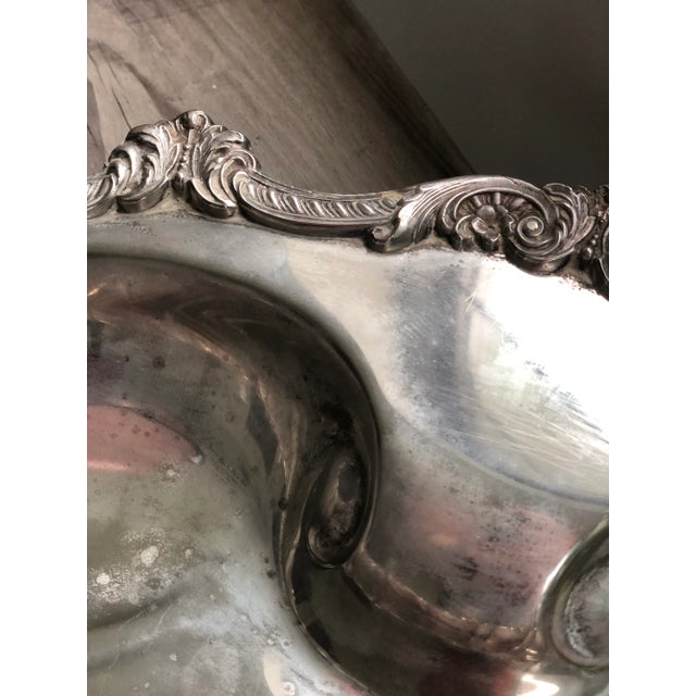 Metal Mid 20th Century Silverplate Footed Seafood Platter For Sale - Image 7 of 8